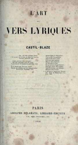 Tapa de L' art des vers lyriques