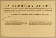 Tapa de La Suprema Junta Gubernativa del Peru nombrada por el Soberano Congreso Constituyente, a todos los que las presentes vieren y entendieren; sabed: que el Congreso ha decretado lo siguiente ...