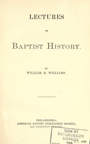 Tapa de Lectures on Baptist history
