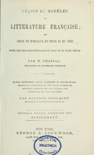 Tapa de Leçons et modèles de littérature française