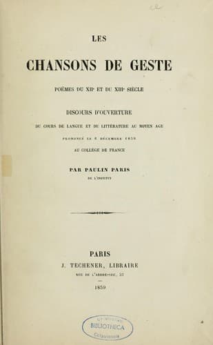 Tapa de Les Chansons de geste
