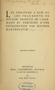 Tapa de Les disciples à Saïs et les fragments de Novalis