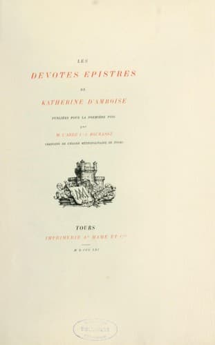 Tapa de Les dévotes epistres de Katherine d'Amboise