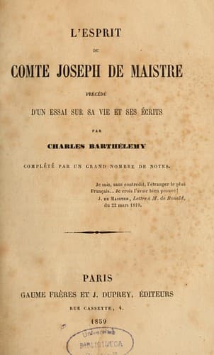 Tapa de L'Esprit de comte Joseph de Maistre