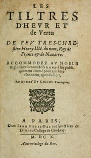 Tapa de Les tiltres d'hevr et de vertu de fev tres-chrestien Henry IIII