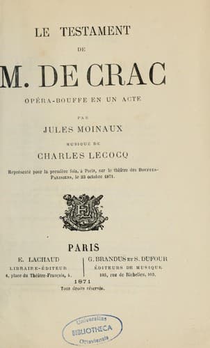 Tapa de Le Testament de M. de Crac