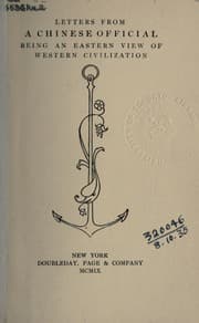 Tapa de Letters from a Chinese official, being an Eastern view of Western civilization