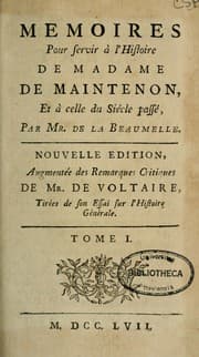 Tapa de Memoires pour servir a l'histoire de Madame de Maintenon et a celle du siecle passe