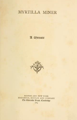 Tapa de Myrtilla Miner. A memoir