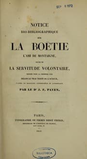 Tapa de Notice bio-bibliographique sur la Boëtie l'ami de Montaigne