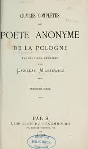 Tapa de Oeuvres complètes du poëte anonyme de la Pologne