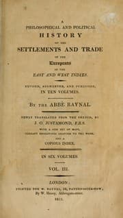 Tapa de A philosophical and political history of the settlements and trade of the Europeans in the East and West Indies