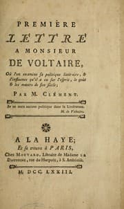 Tapa de Première lettre à monsieur de Voltaire