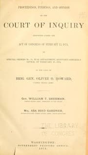 Tapa de Proceedings, findings, and opinion of the court of inquiry convened under the act of Congress of February 13, 1874