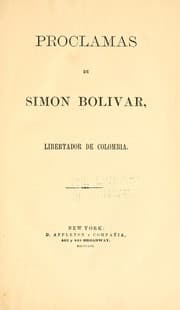 Tapa de Proclamas de Simon Bolivar, libertador de Colombia