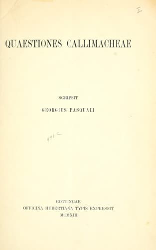 Tapa de Quaestiones Callimacheae