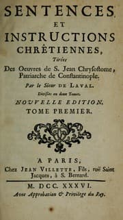 Tapa de Sentences et instructions chrêtiennes tirées des oeuvres de S. Jean Chrysostome, Patriarche de Constantinople ; divisees en deux tomes