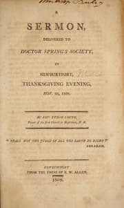 Tapa de A sermon delivered to Doctor Spring's Society in Newburyport, Thanksgiving evening, Nov. 30, 1809