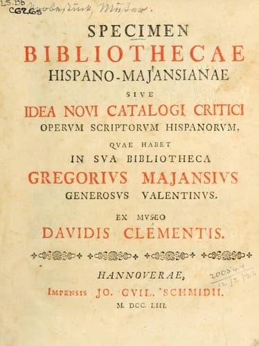 Tapa de Specimen Bibliothecae Hispano-Majansianae