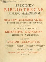 Tapa de Specimen Bibliothecae Hispano-Majansianae