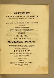 Tapa de Specimen extemporalis examinis philosophiae rationalis, ethicae et ontologioe, [sic]
