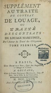Tapa de Supplément au Traité du contrat de louage, ou, Traité des contrats de louage maritime