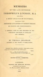 Tapa de Memoirs of the late Reverend Theophilus Lindsey, M. A., including a brief analysis of his works