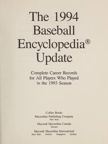 Tapa de The 1994 Baseball Encyclopedia Update