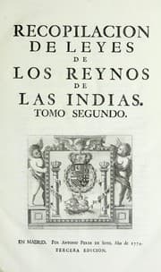 Tapa de Recopilacion de leyes de los reynos de las Indias