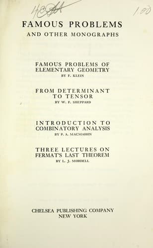 Tapa de Famous problems, and other monographs