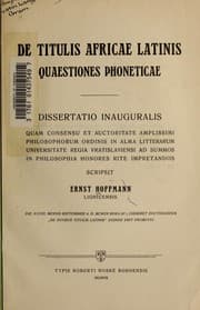 Tapa de De titulis africae latinis quaestiones phoneticae