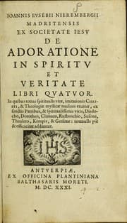 Tapa de Ioannis Evsebii Nierembergii Madritensis ex Societate Iesv De adoratione in spiritv et veritate libri qvatvor