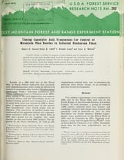 Tapa de Timing cacodylic acid treatments for control of mountain pine beetles in infested ponderosa pines