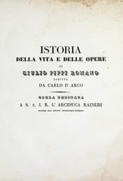 Tapa de Istoria della vita e delle opere di Giulio Pippi Romano, scritta da Carlo d' Arco