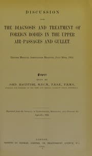 Tapa de Dicussion upon the diagnosis and treatment of foreign bodies in the upper air-passages and gullet