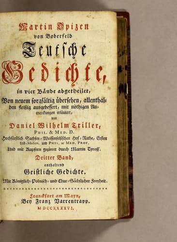 Tapa de Martin Opizen von Boberfeld teutsche Gedichte, in vier Bände abgetheilet