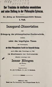 Tapa de Der Tractatus de intellectus emendatione und seine Stellung in der Philosophie Spinozas