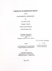 Tapa de Finding of no significant impact on the environmental assessment for PLH 323-1(11)25, Ekalaka-Alzada, Carter County, Montana