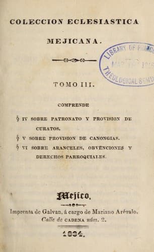 Tapa de Coleccion eclesiastica mejicana