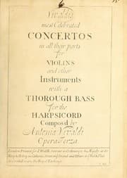 Tapa de Vivaldi's most celebrated concertos in all their parts for violins and other instruments with a thorough bass for the harpsicord, opera terza