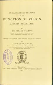 Tapa de An elementary treatise on the function of vision and its anomalies