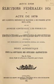 Tapa de Acte des élections fédérales 1874 et acte de 1878 qui l'amende, refondus de manière à ne former qu'un seul acte