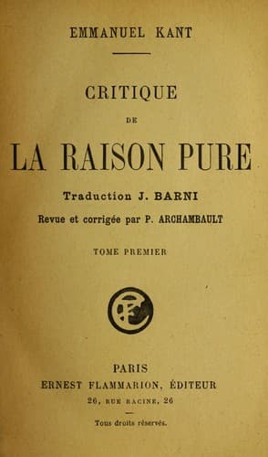 Tapa de Critique de la raison pure