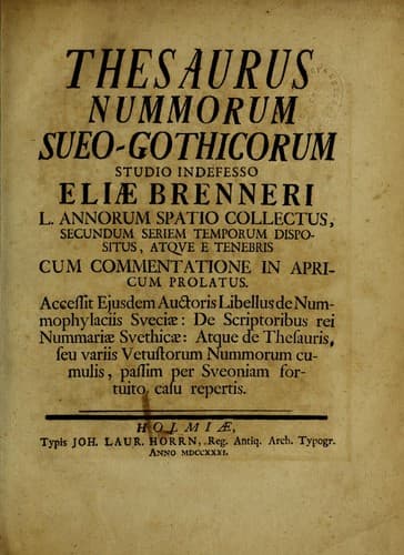 Tapa de Thesaurus nummorum Sueo-Gothicorum
