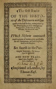 Tapa de The first booke of the Historie of the discouerie and conquest of the East Indias, enterprised by the Portingales in their daungerous nauigations in the time of King Don Iohn, the second of that name
