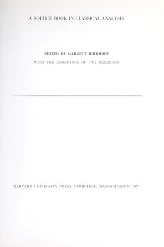 Tapa de A source book in classical analysis