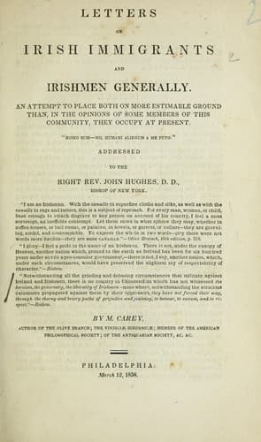 Tapa de Letters on Irish immigrants and Irishmen generally