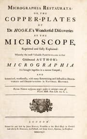 Tapa de Micrographia restaurata, or, The copper plates of Dr. Hooke's wonderful discoveries by the microscope, reprinted and fully explained