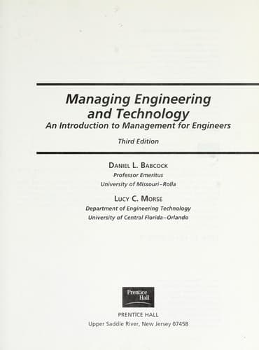 Tapa de Managing engineering and technology