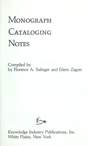 Tapa de Monograph cataloging notes